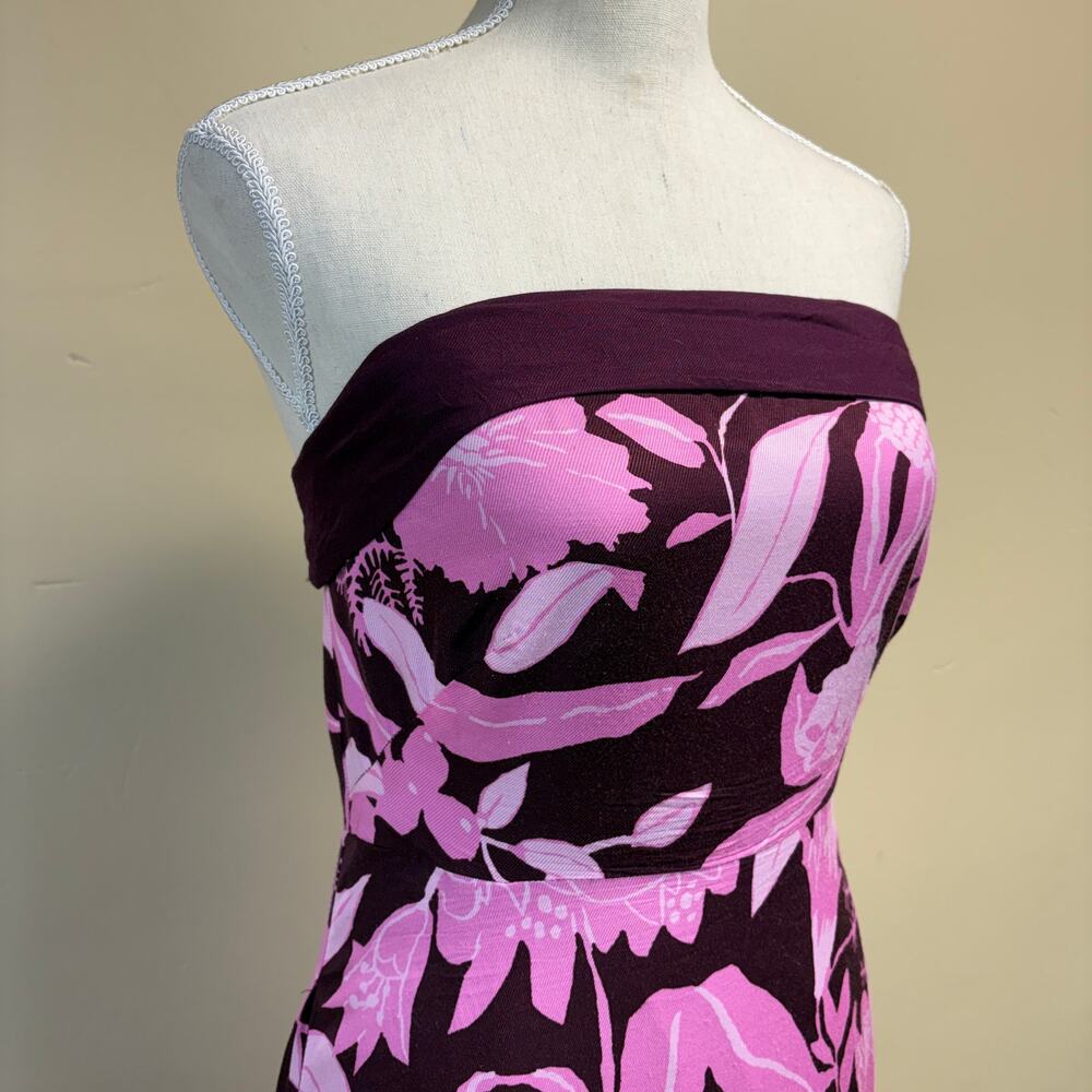 Anthropologie Jo Faulkner Strapless Pink Red Floral Dress Size 10 - Picture 3 of 8